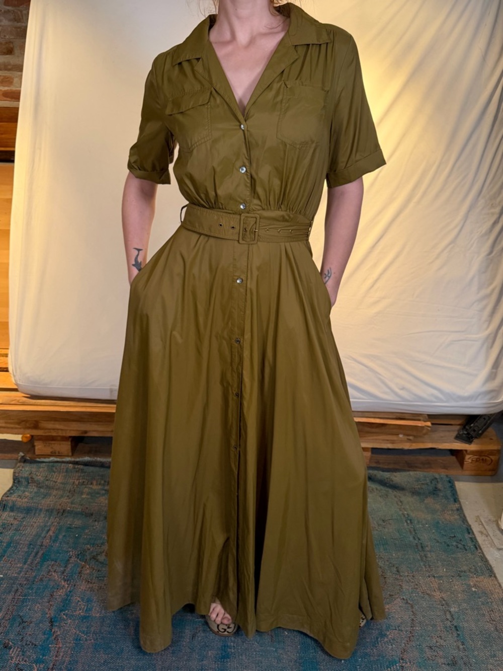 STAUD Green parachute maxi dress